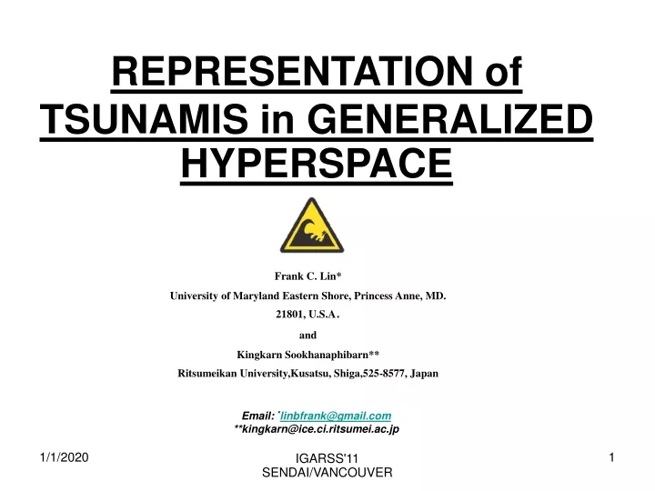 representation of tsunamis in generalized hyperspace