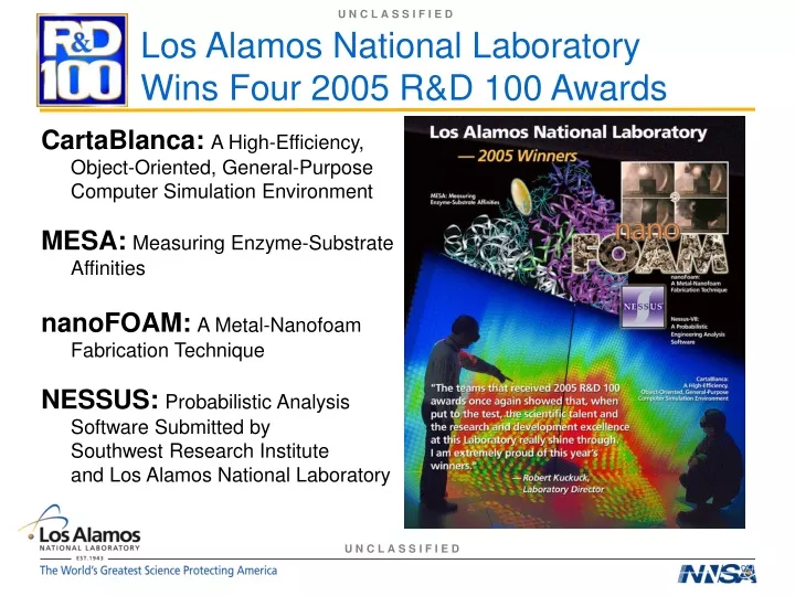 los alamos national laboratory wins four 2005 r d 100 awards