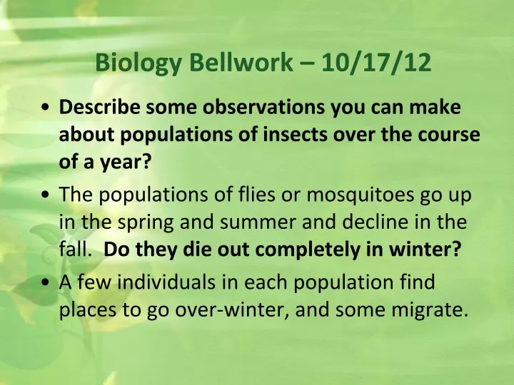 biology bellwork 10 17 12