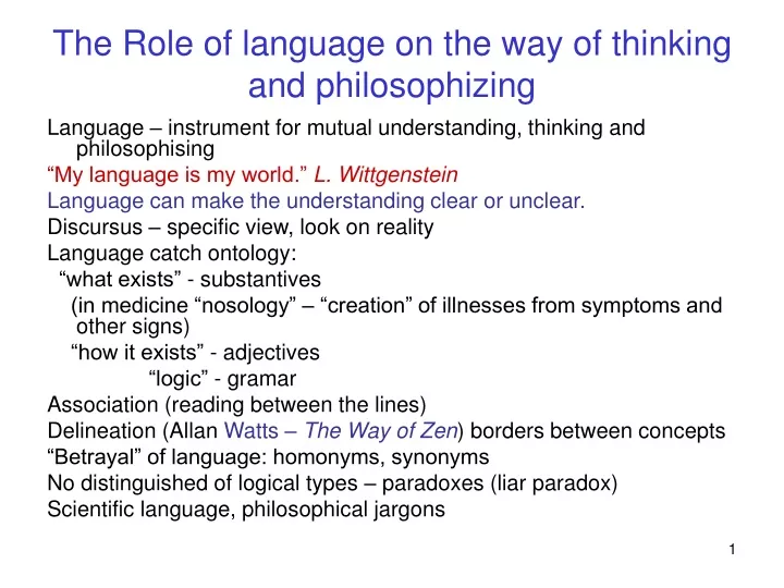 the role of language on the way of thinking and philosophizing