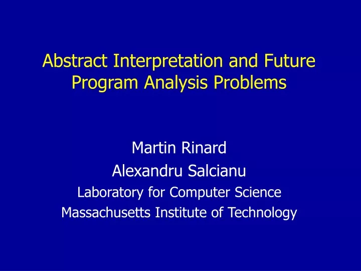 abstract interpretation and future program analysis problems