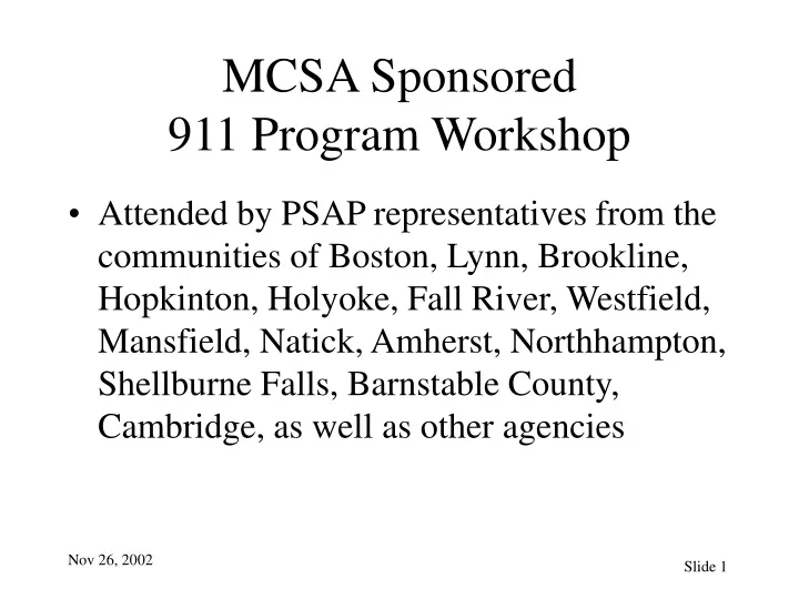 mcsa sponsored 911 program workshop