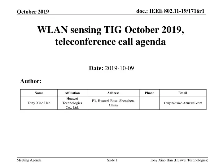 wlan sensing tig october 2019 teleconference call agenda