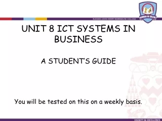 UNIT 8 ICT SYSTEMS IN BUSINESS A STUDENT’S GUIDE You will be tested on this on a weekly basis.