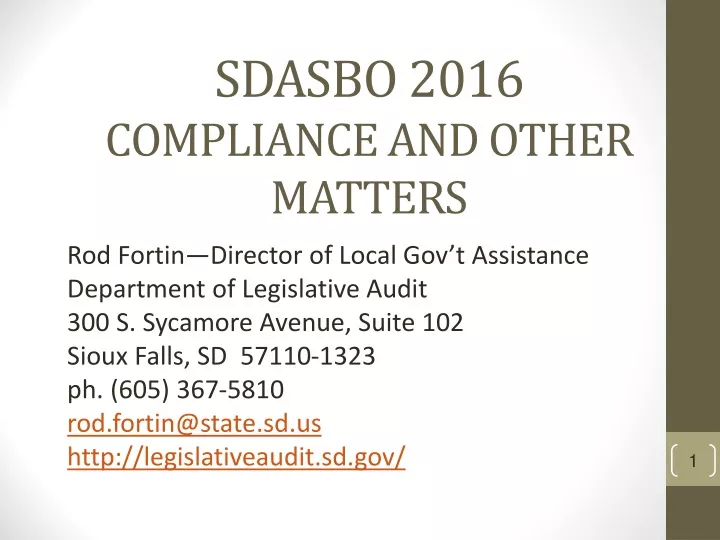 sdasbo 2016 compliance and other matters