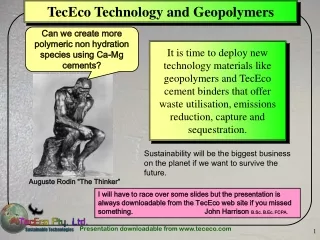 TecEco Technology and Geopolymers