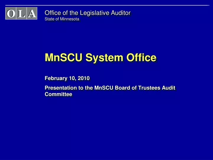 office of the legislative auditor state of minnesota