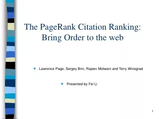 The PageRank Citation Ranking: Bring Order to the web