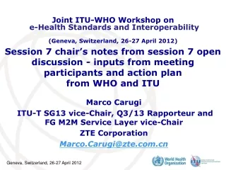 Marco Carugi  ITU-T SG13 vice-Chair, Q3/13 Rapporteur and FG M2M Service Layer vice-Chair