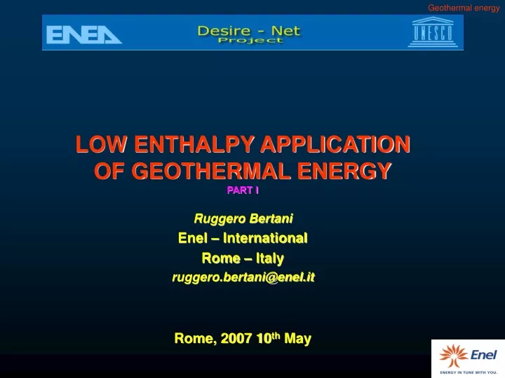 low enthalpy application of geothermal energy