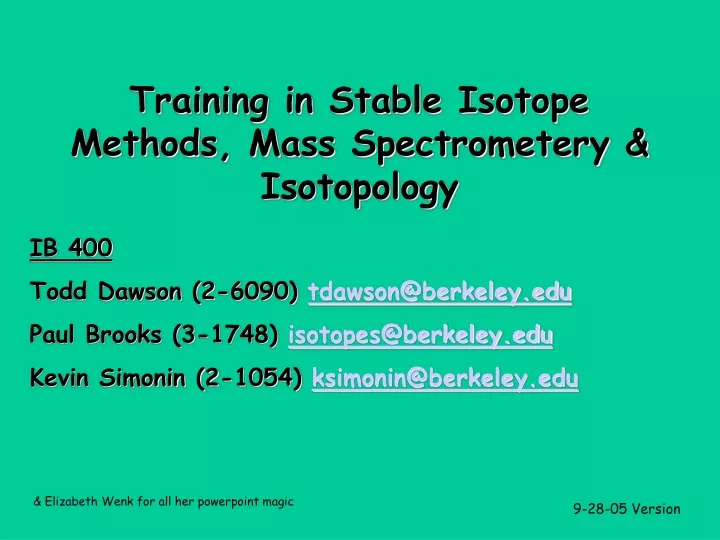 training in stable isotope methods mass