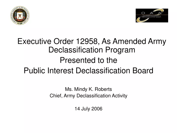 executive order 12958 as amended army
