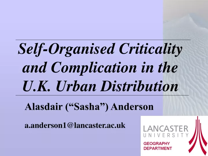 self organised criticality and complication in the u k urban distribution