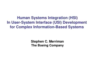 Human Systems Integration (HSI) In User-System Interface (USI) Development