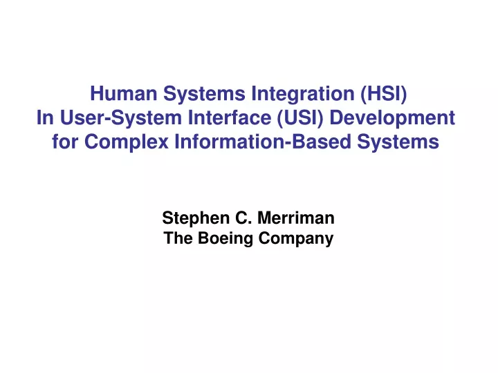 human systems integration hsi in user system