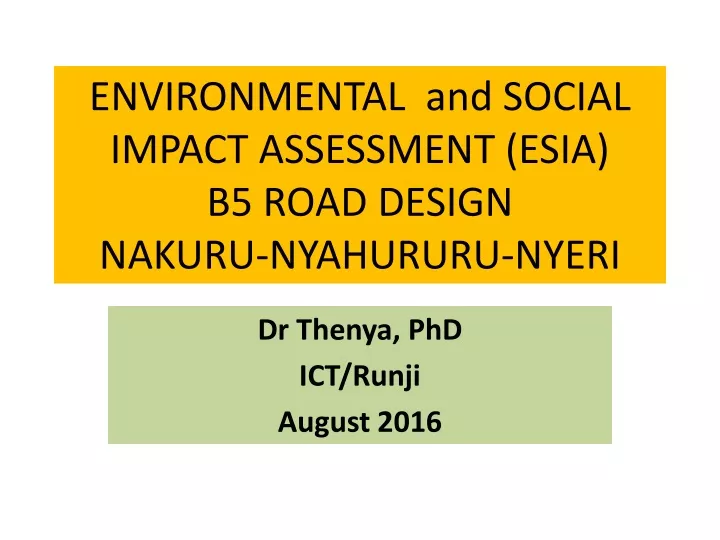 environmental and social impact assessment esia b5 road design nakuru nyahururu nyeri