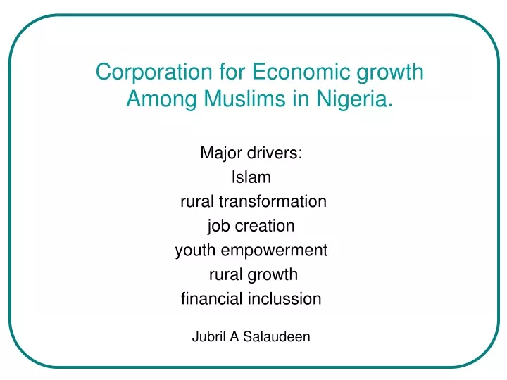 corporation for economic growth among muslims in nigeria