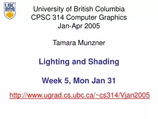 Lighting and Shading Week 5, Mon Jan 31