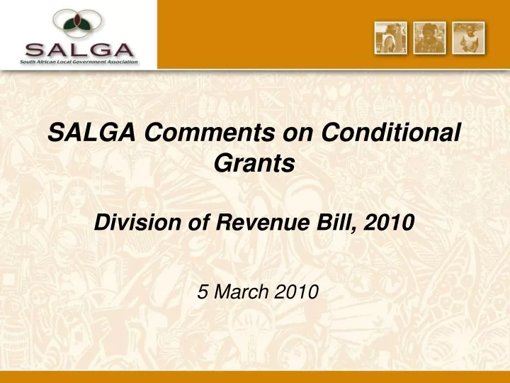 salga comments on conditional grants division of revenue bill 2010
