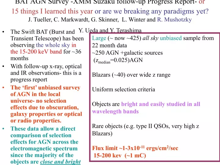 bat agn survey xmm suzaku follow up progress