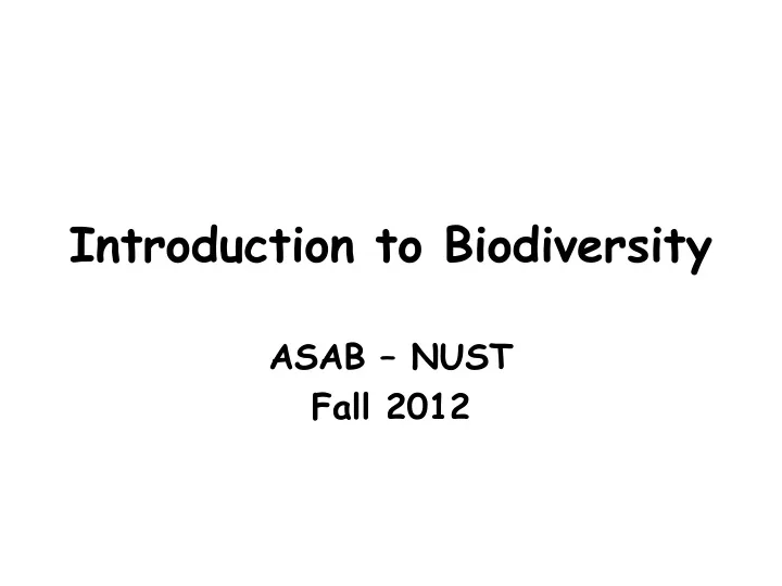 introduction to biodiversity