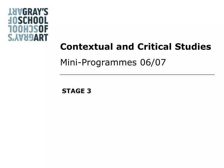 contextual and critical studies mini programmes