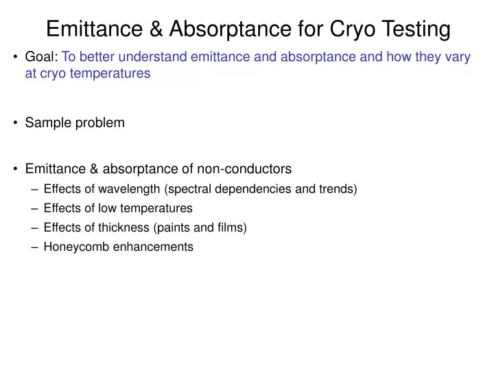 emittance absorptance for cryo testing