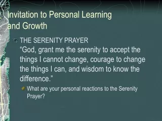 Invitation to Personal Learning  and Growth