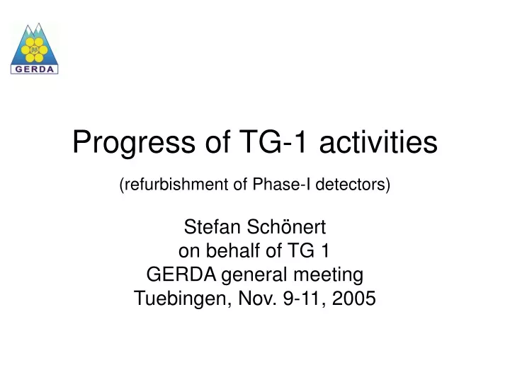 progress of tg 1 activities refurbishment of phase i detectors