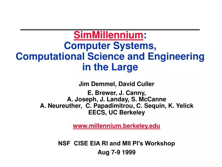 simmillennium computer systems computational science and engineering in the large