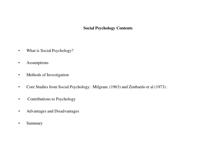 social psychology contents