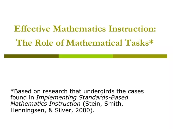 effective mathematics instruction the role of mathematical tasks