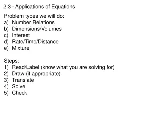 2.3 - Applications of Equations