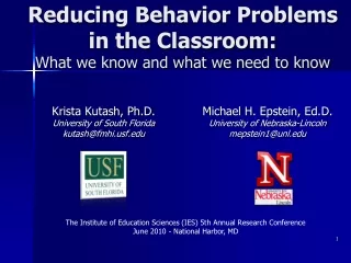 Reducing Behavior Problems in the Classroom:  What we know and what we need to know