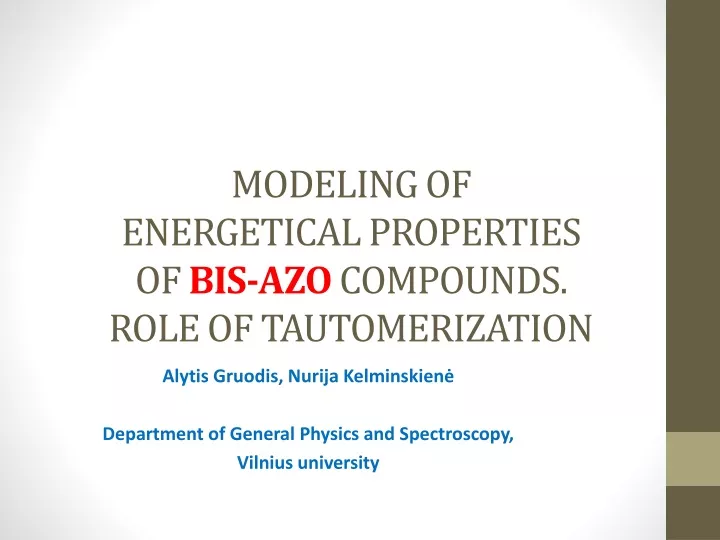 modeling of energetical properties of bis azo compounds role of tautomerization