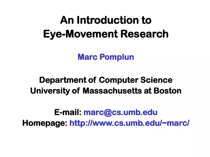 an introduction to eye movement research marc