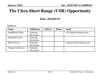 The Ultra-Short Range (USR)  Opportunity