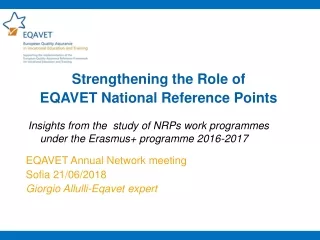 Strengthening the Role of  EQAVET National Reference Points