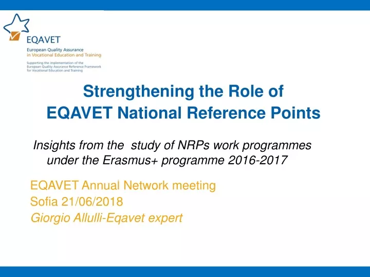 strengthening the role of eqavet national