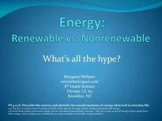 Energy: Renewable vs. Nonrenewable