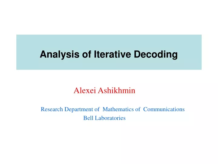 analysis of iterative decoding