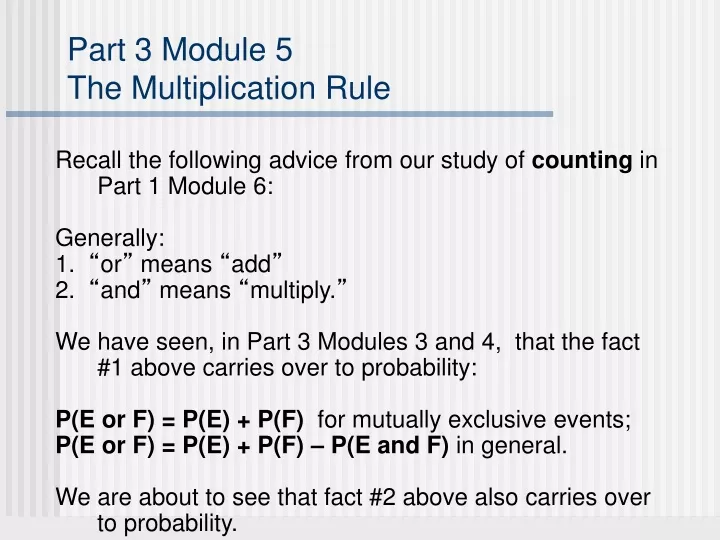 part 3 module 5 the multiplication rule