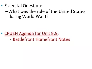 Essential Question : What was the role of the United States during World War I?