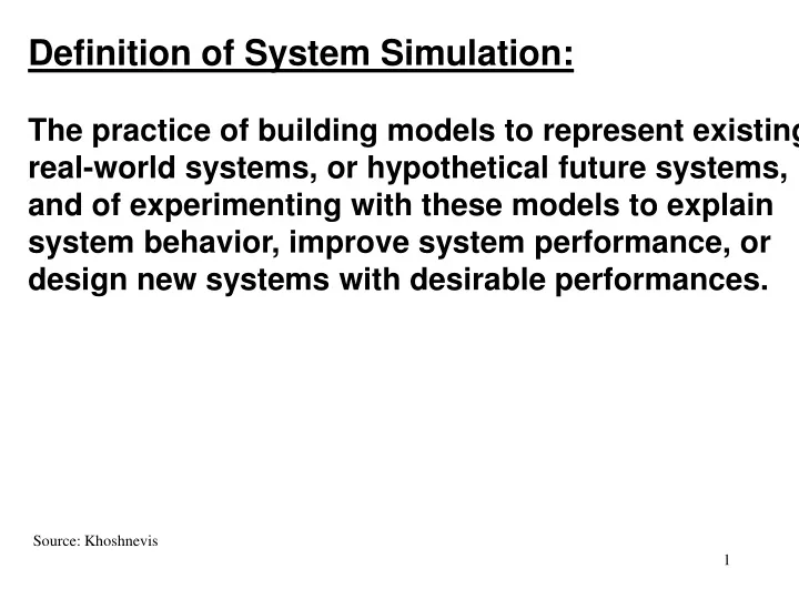 definition of system simulation the practice