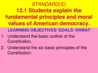 LEARNING OBJECTIVES/ GOALS/ SWBAT Understand the basic outline of the Constitution.