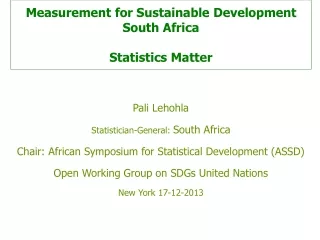 Measurement for Sustainable Development South Africa Statistics Matter