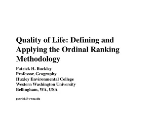 Quality of Life: Defining and Applying the Ordinal Ranking Methodology