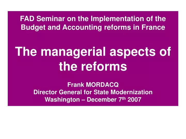 fad seminar on the implementation of the budget