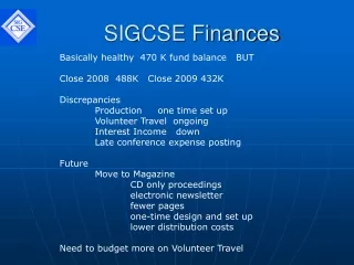 SIGCSE Finances