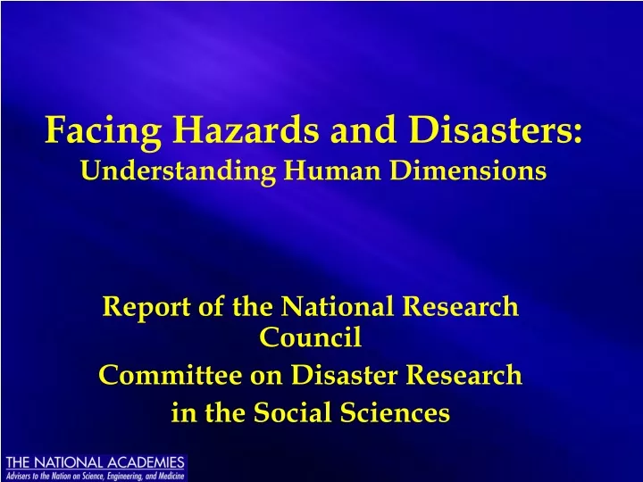 facing hazards and disasters understanding human dimensions